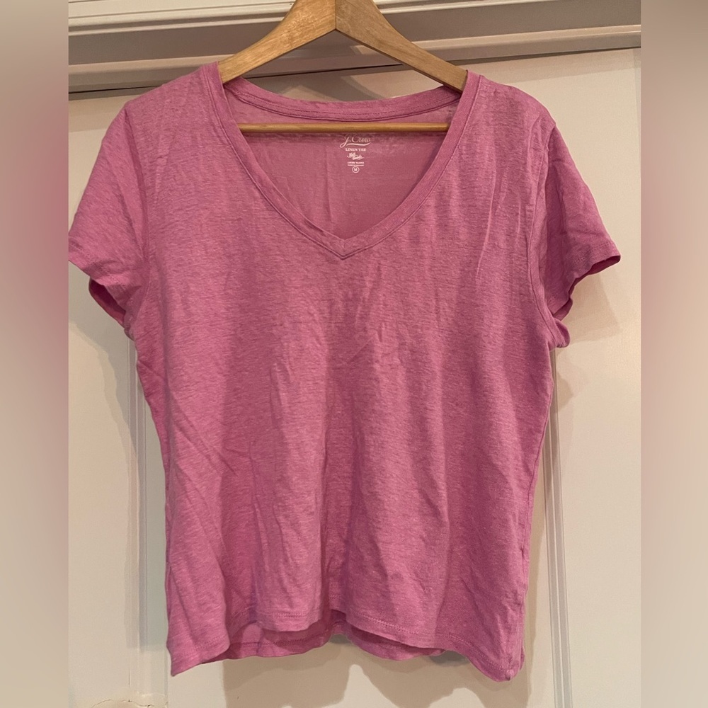 J. Crew 100% linen Pink Short Sleeve V-Neck Tee